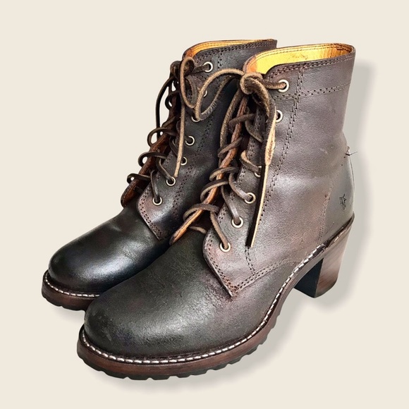 Frye Sabrina 6G Brown Suede Combat Ankle Booties - Picture 10 of 15